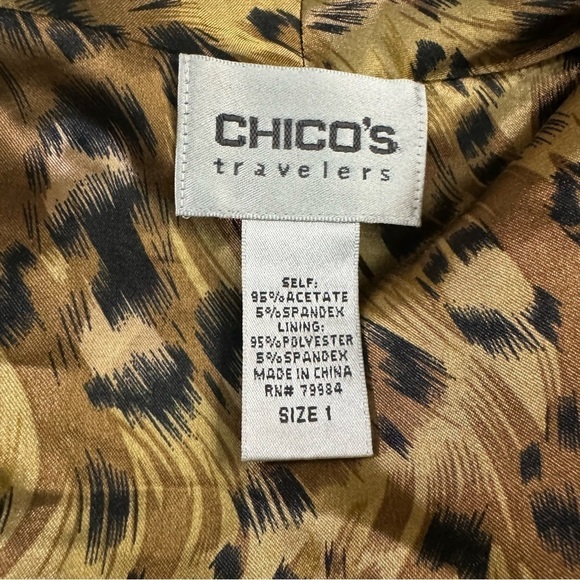 Chico’s Travelers Black Silky Cardigan W/Animal Print Lining Size 1 US S/M - Picture 9 of 10